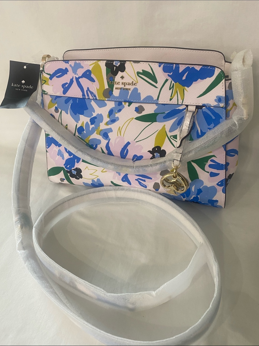 kate Spade Madison Festival Pink Floral Print Crossbody Bag with Gold Charm